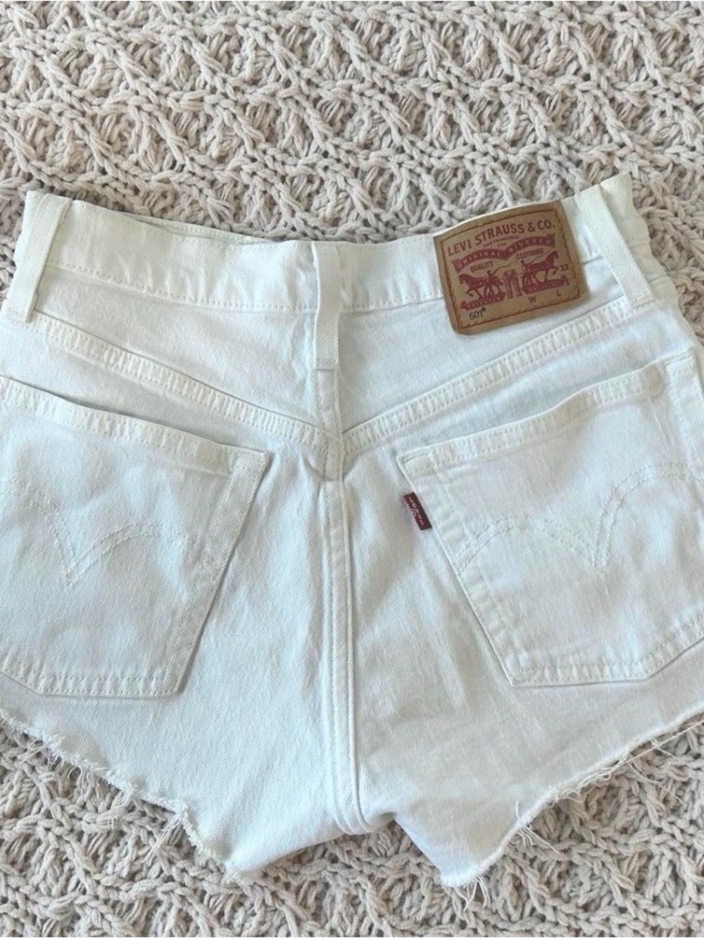 Levi's White Denim Cutoff Shorts with Raw Hem